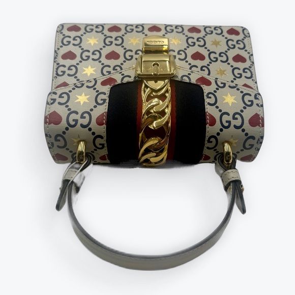 Auth Gucci White Leather Top Handle Ltd Edition Sylvie Heart GG Monogram Handbag - Picture 13 of 16